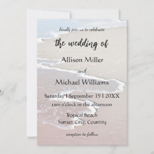 Invitación Boda en la playa con olas de océano pastel