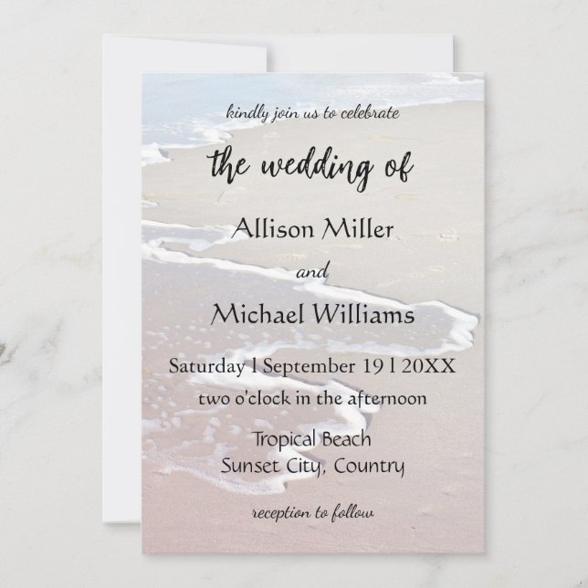 Invitación Boda en la playa con olas de océano pastel (Anverso)