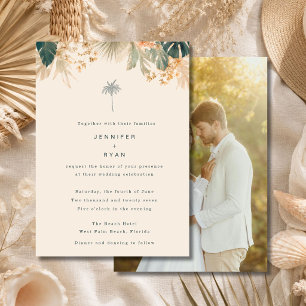 Invitación Boda en la playa con palmeras tropicales elegante