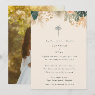 Invitación Boda en la playa con palmeras tropicales elegante
