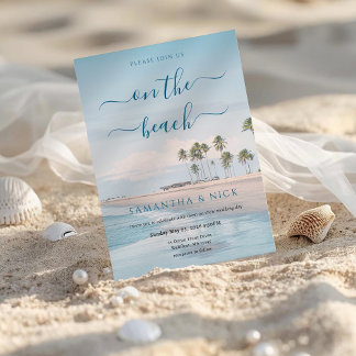 Invitación Boda en la playa con palmeras y océano azul