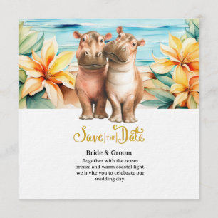 Invitación Boda en la Playa con Pareja de Hipopótamos
