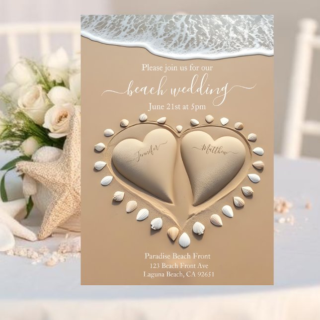 Invitación Boda en la Playa - Corazones de Arena (Beach Wedding-Sand Hearts Invitation)