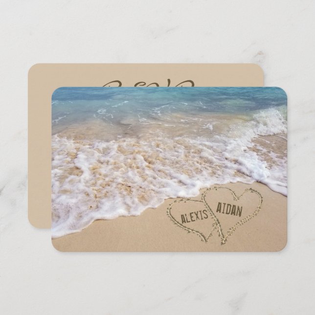 Invitación Boda en la Playa Corazones RSVP (Anverso / Reverso)