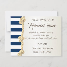 Invitación Boda en la playa cuerda azul marino, rayas cena de
