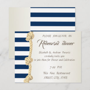 Invitación Boda en la playa cuerda azul marino, rayas cena de
