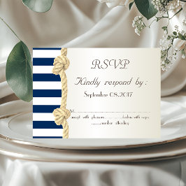 Invitación Boda en la playa, cuerda naval, rayas conchas RSVP