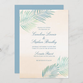 Invitación Boda en la playa de arena y palmeras