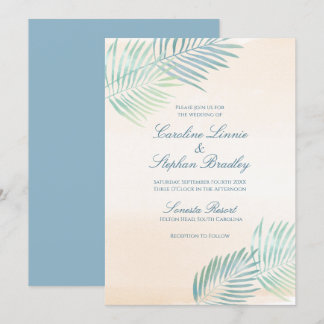 Invitación Boda en la playa de arena y palmeras