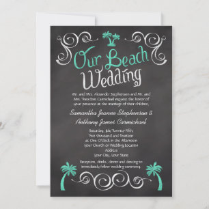 Invitación Boda en la playa de Chalkboard Turquoise Palm Tree