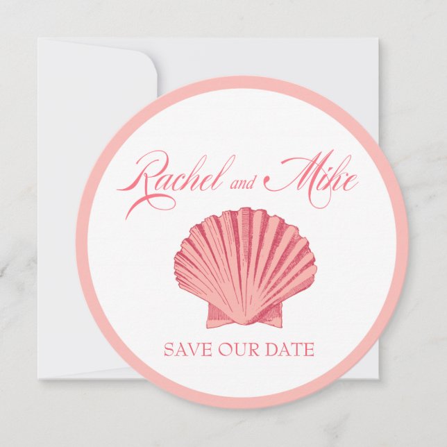 Invitación Boda en la playa de concha de vieira | rosa (Anverso)