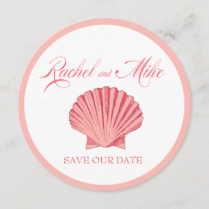Invitación Boda en la playa de conchas de vieira   rosa