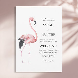 Invitación Boda en la playa de flamencos rosados tropicales