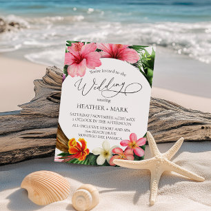 Invitación Boda en la playa de flores tropicales 