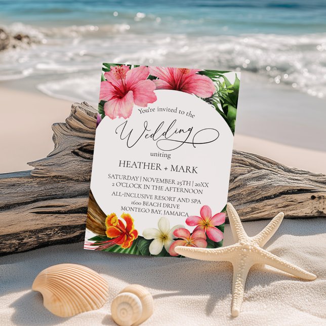 Invitación Boda en la playa de flores tropicales  (Subido por el creador)