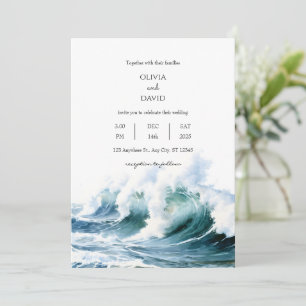 Invitación Boda en la playa de fondo de las olas del océano q