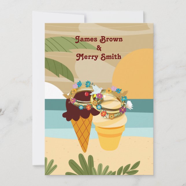 Invitación Boda en la playa de helados de vainilla de chocola (Anverso)