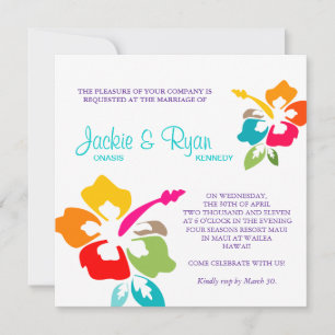 Invitación Boda en la playa de Hibiscus Colorido