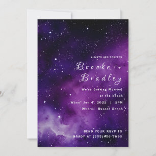 Invitación Boda en la playa de la galaxia púrpura