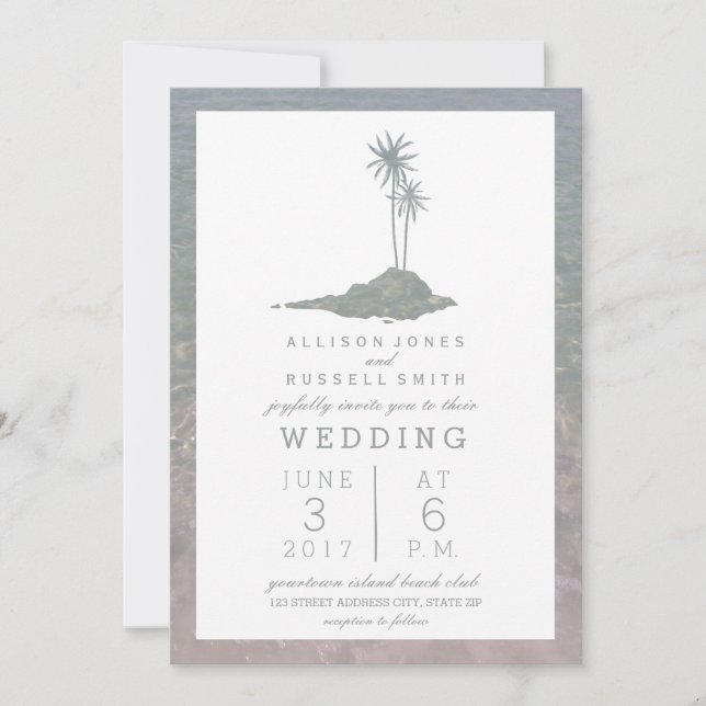 Invitación Boda en la playa de la isla y el agua (Anverso)