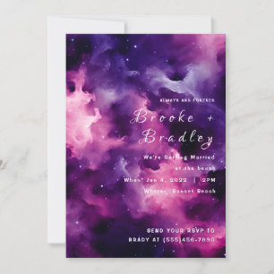 Invitación Boda en la playa de la nebulosa púrpura