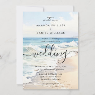 Invitación Boda en la playa de olas rodantes con destino acua
