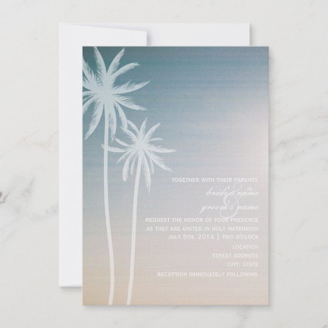 Invitación Boda en la playa de Ombré Abierto (Anverso)