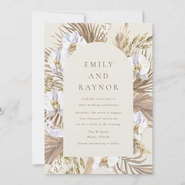Invitación Boda en la Playa de Orquídeas Tropicales (Anverso)