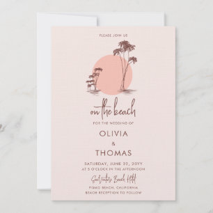 Invitación Boda en la playa de palmeras rosadas, modestas y m