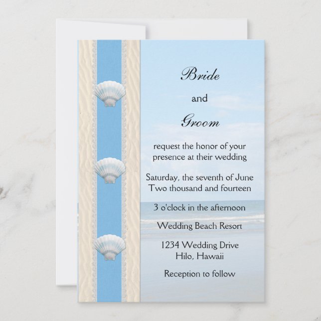 Invitación Boda en la playa de Seashell (Anverso)