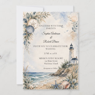 Invitación Boda en la playa del faro costero de Nantucket