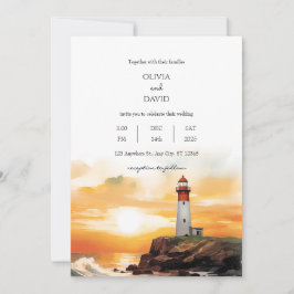 Invitación Boda en la playa del faro de las olas de sol coste