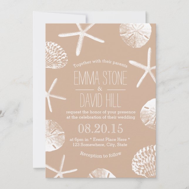 Invitación Boda en la playa elegante y neutro Dólar de arena (Anverso)