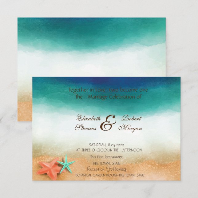 Invitación Boda en la Playa Estrella de Mar Boda (Anverso / Reverso)