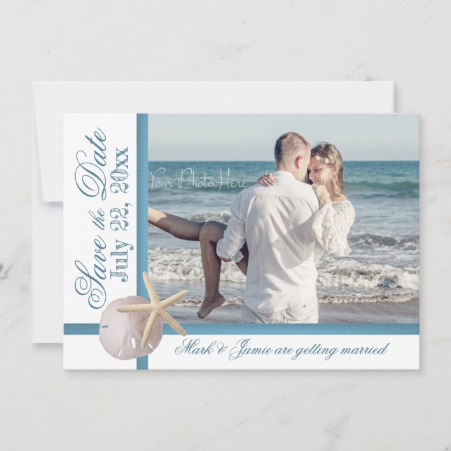 Invitación Boda en la Playa Estrella de Mar Dólar de Arena Gu (Anverso)