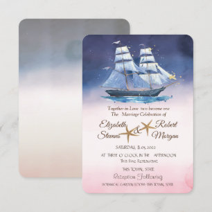 Invitación Boda en la Playa Estrellas de Mar Luces de Cadena