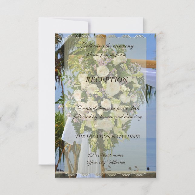 Invitación Boda en la Playa, Flores Recepción (Anverso)
