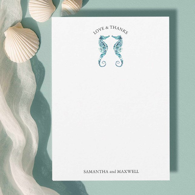 Invitación Boda en la playa Gracias Caballos de Mar (Beach wedding looks watercolor seahorses art by Victoria Grigaliunas of Do tell A Belle)