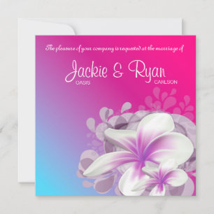 Invitación Boda en la playa invita a la flor Plumeria morada 