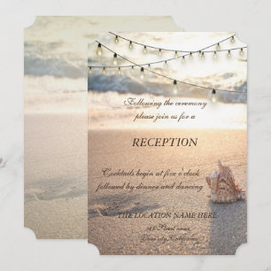 Invitación Boda en la playa, luces de cuerda de conchas de re