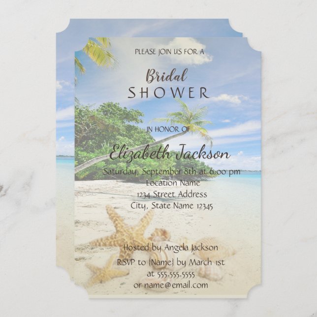 Invitación Boda en la playa, Palm, Ducha Marítima (Anverso / Reverso)