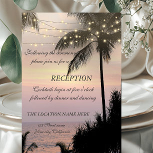 Invitación Boda en la playa palmeras puesta de sol recepción