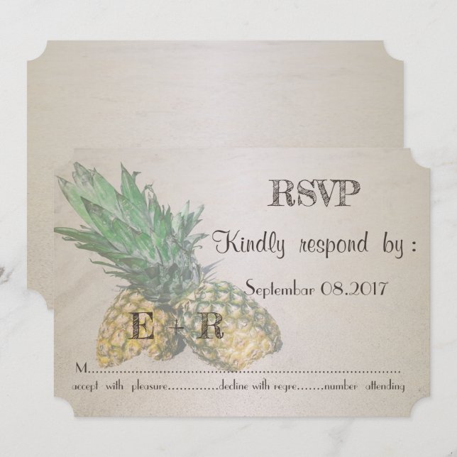 Invitación Boda en la playa piña RSVP (Anverso / Reverso)