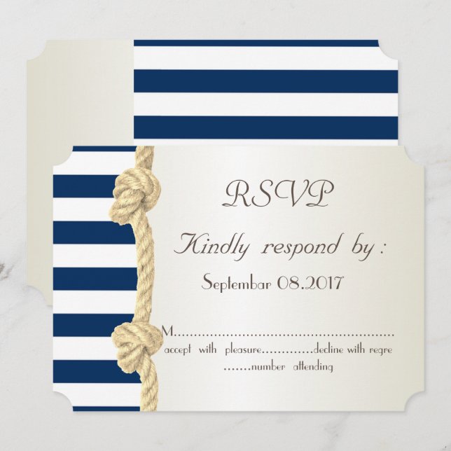 Invitación Boda en la playa, pista de la marina, franjas de a (Anverso / Reverso)