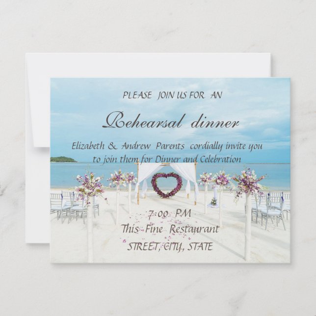 Invitación Boda en la playa, Puerto Floral, Cena de ensayo (Anverso)