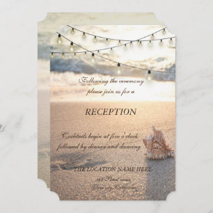Invitación Boda en la playa, recepción con luces de cadena de