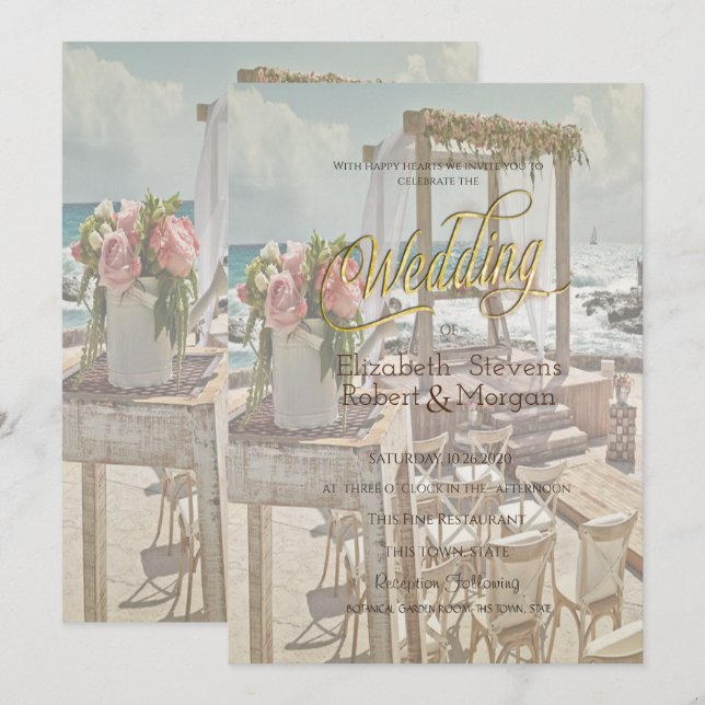 Invitación Boda en la Playa Retro Arch (Anverso / Reverso)