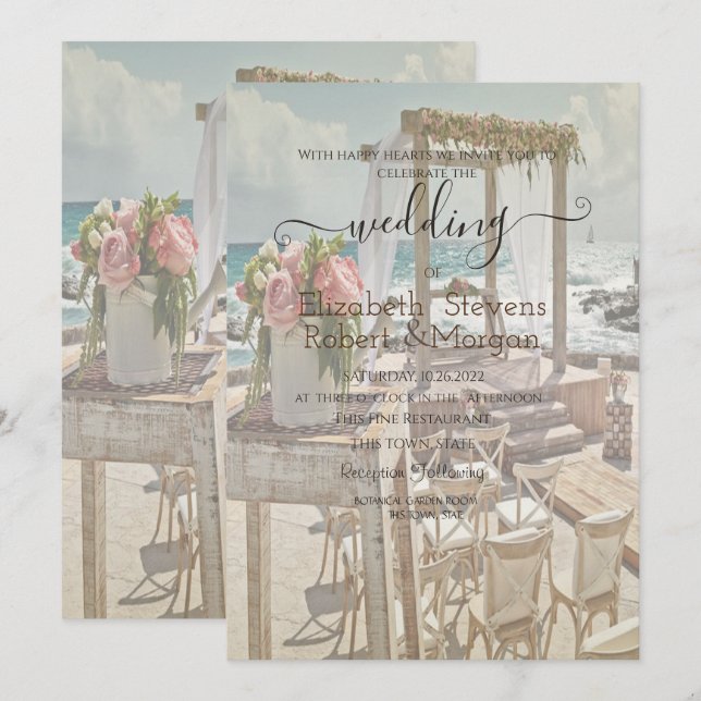 Invitación Boda en la Playa Retro Arco Boda (Anverso / Reverso)