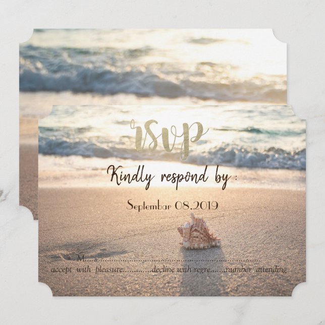 Invitación Boda en la playa,RSVP de conchas marinas (Anverso / Reverso)