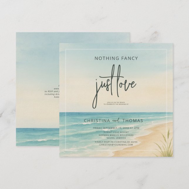 Invitación Boda en la playa sin invitados (Anverso / Reverso)